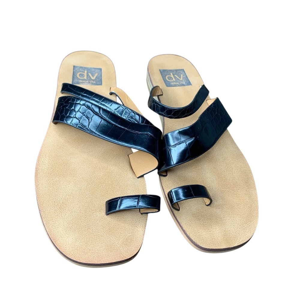 DV Dolce Vita Lulu black faux croc flip flop sandal. Size 5.5 - Picture 2 of 5